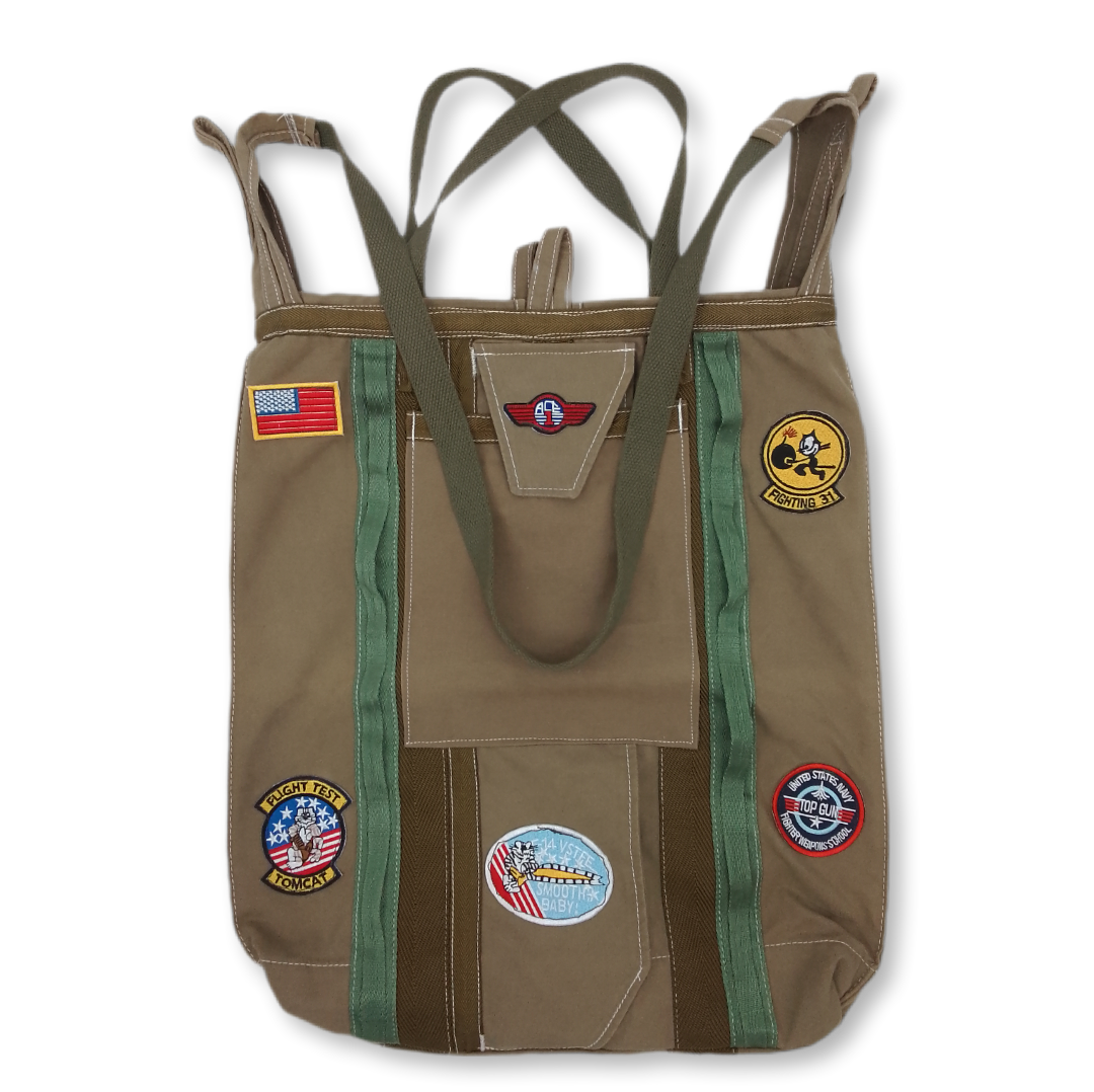 Saco reciclado de bolsa de paraquedas com patches