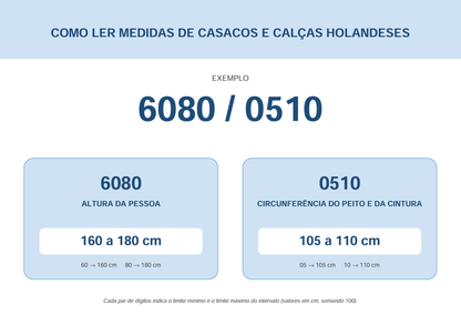 Medidas para calças e casacos holandeses