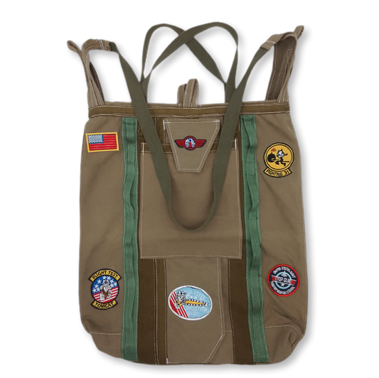 Saco reciclado de bolsa de paraquedas com patches