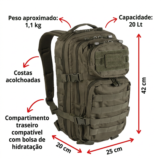 Mochila Tática Mil-Tec 20 L com Sistema MOLLE