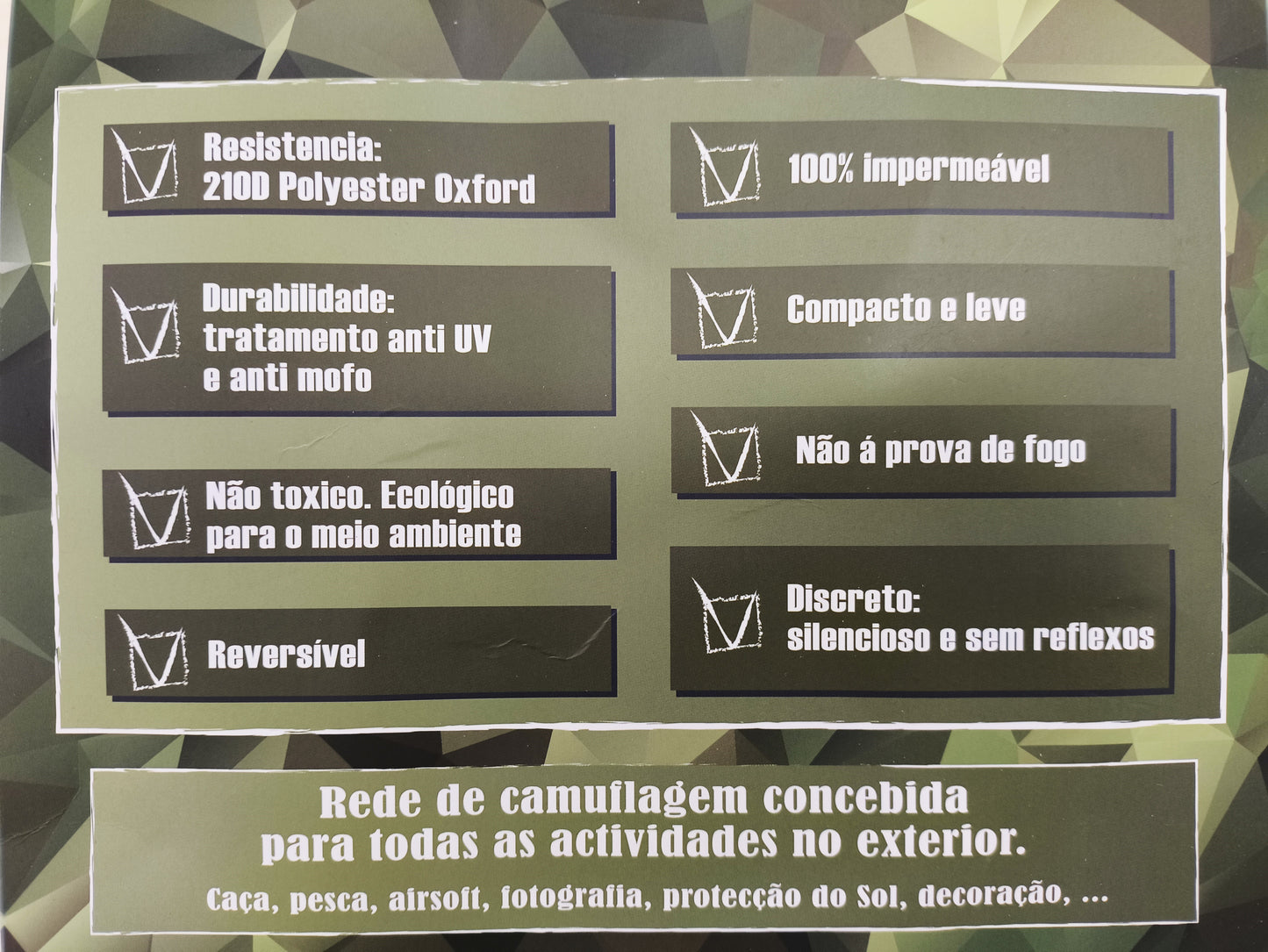 Rede de camuflagem / sombra, reforçada